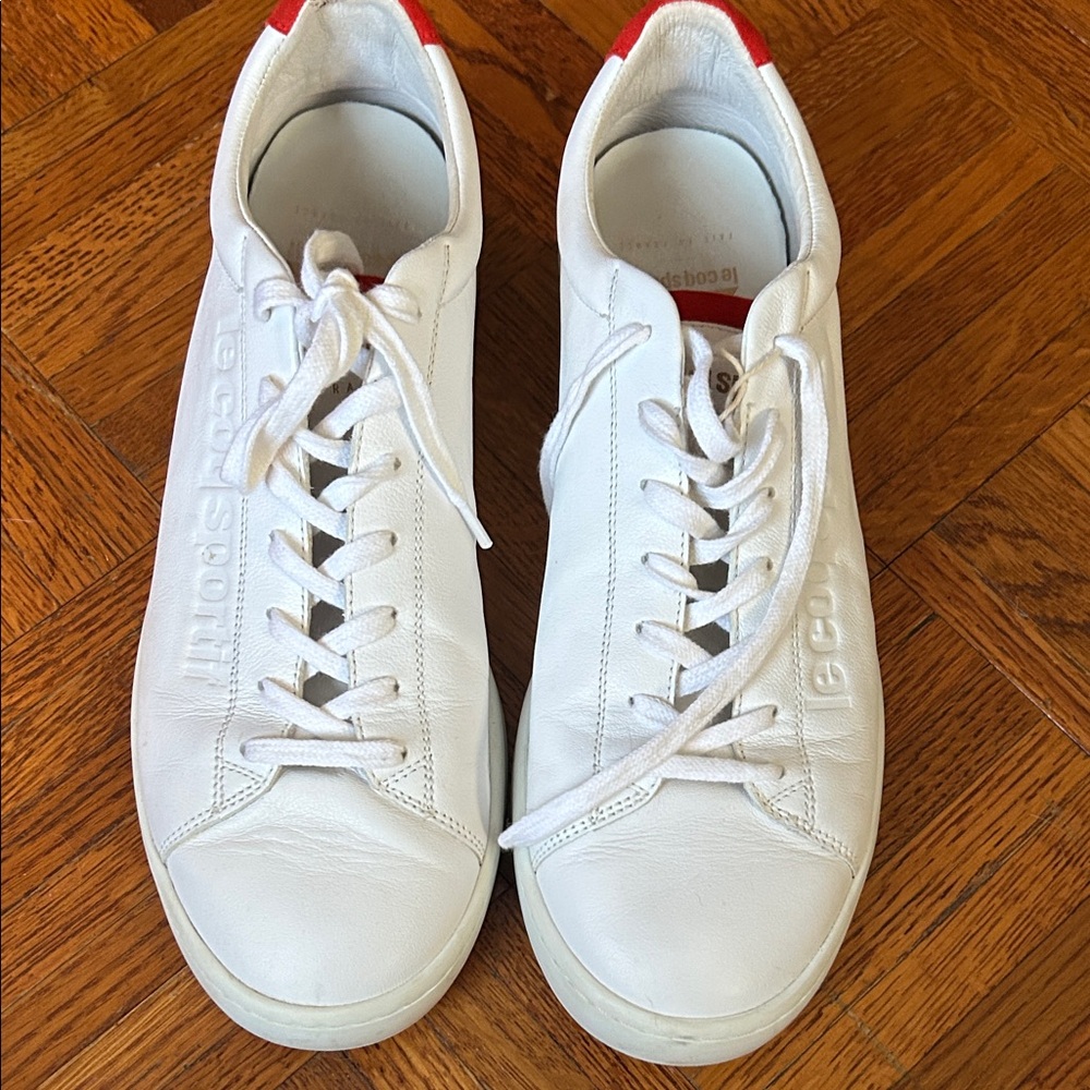 Le Coq Sportif White and Red Sneakers